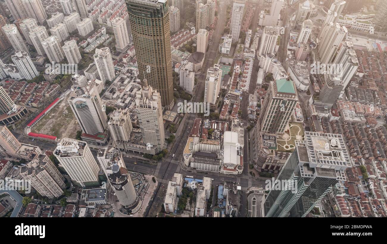 aerial view of shanghai city in foggy dawn Stock Photo - Alamy