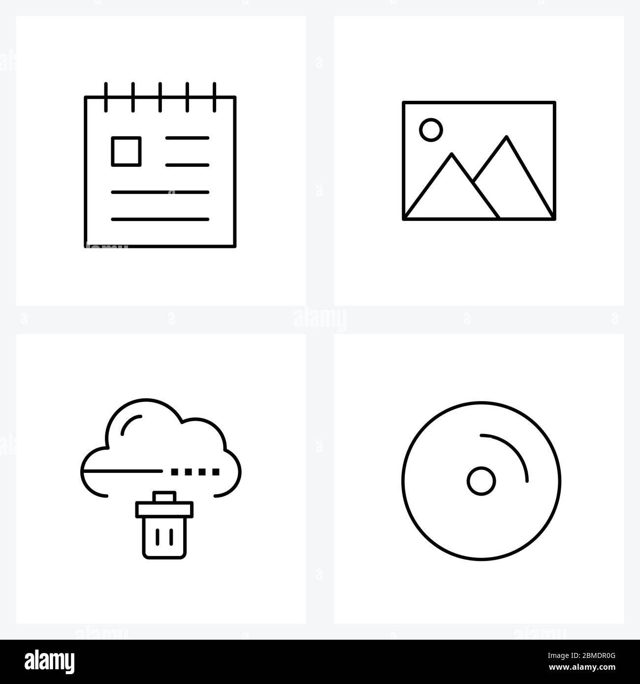 UI Set of 4 Basic Line Icons of appointment; bin; date; landscape; information Vector Illustration Stock Vector