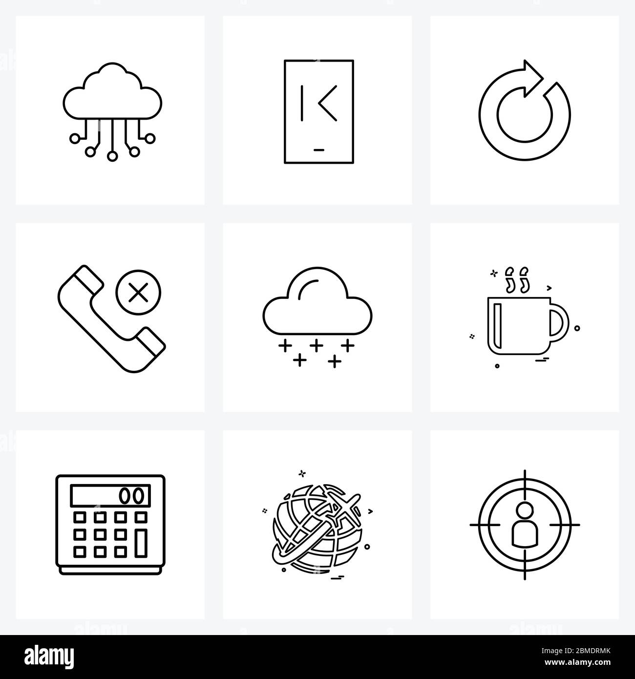 UI Set of 9 Basic Line Icons of weather, cross, basic, phone, call Vector Illustration Stock Vector