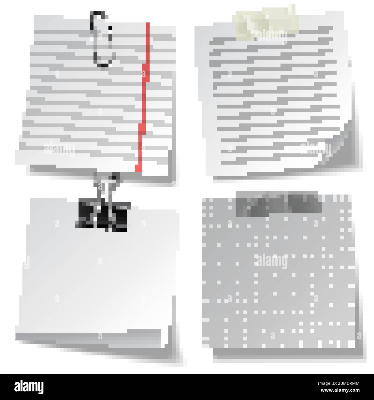 Realistic lined sticky notes with clip binder and adhesive tape. Blank ...