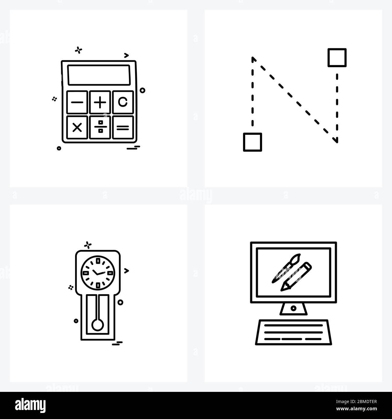 Simple Set of 4 Line Icons such as calculator; time; calculate