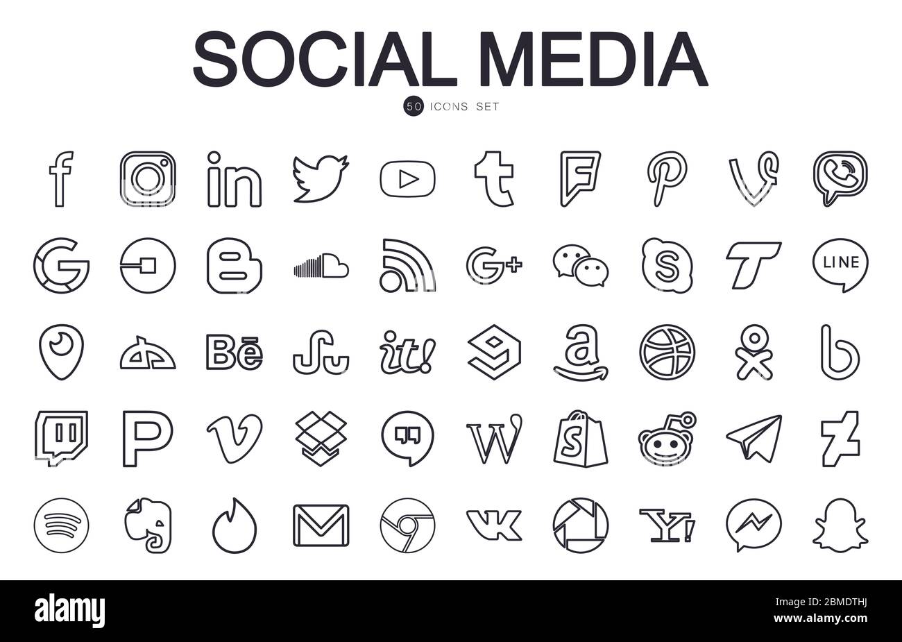 50, line style icon set design, Social media apps multimedia ...