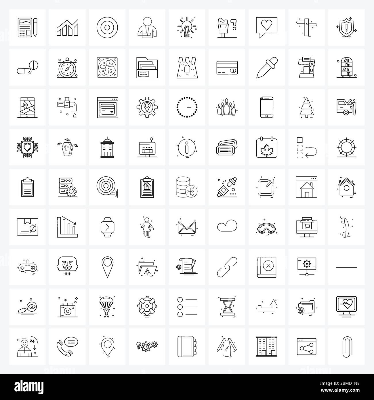 Set of 81 Simple Line Icons of idea, medical treatment, focus, broken arm, arm fracture Vector Illustration Stock Vector