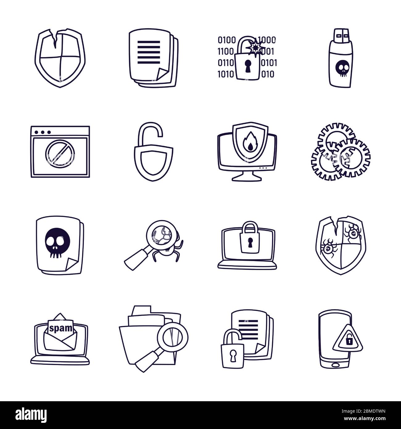 line style icon set design of Hack information and security system