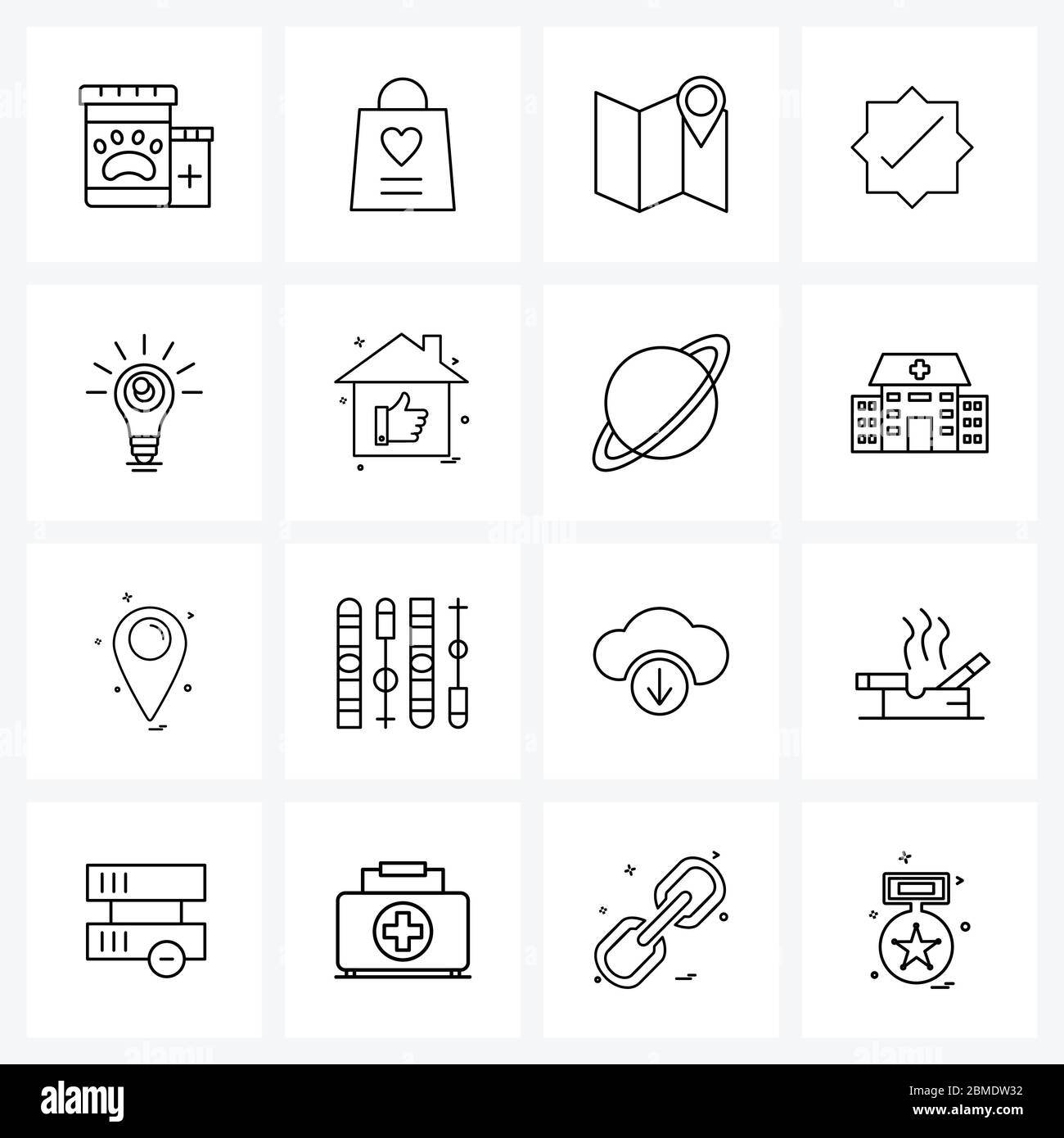 Modern Vector Line Illustration of 16 Simple Line Icons of tick ...