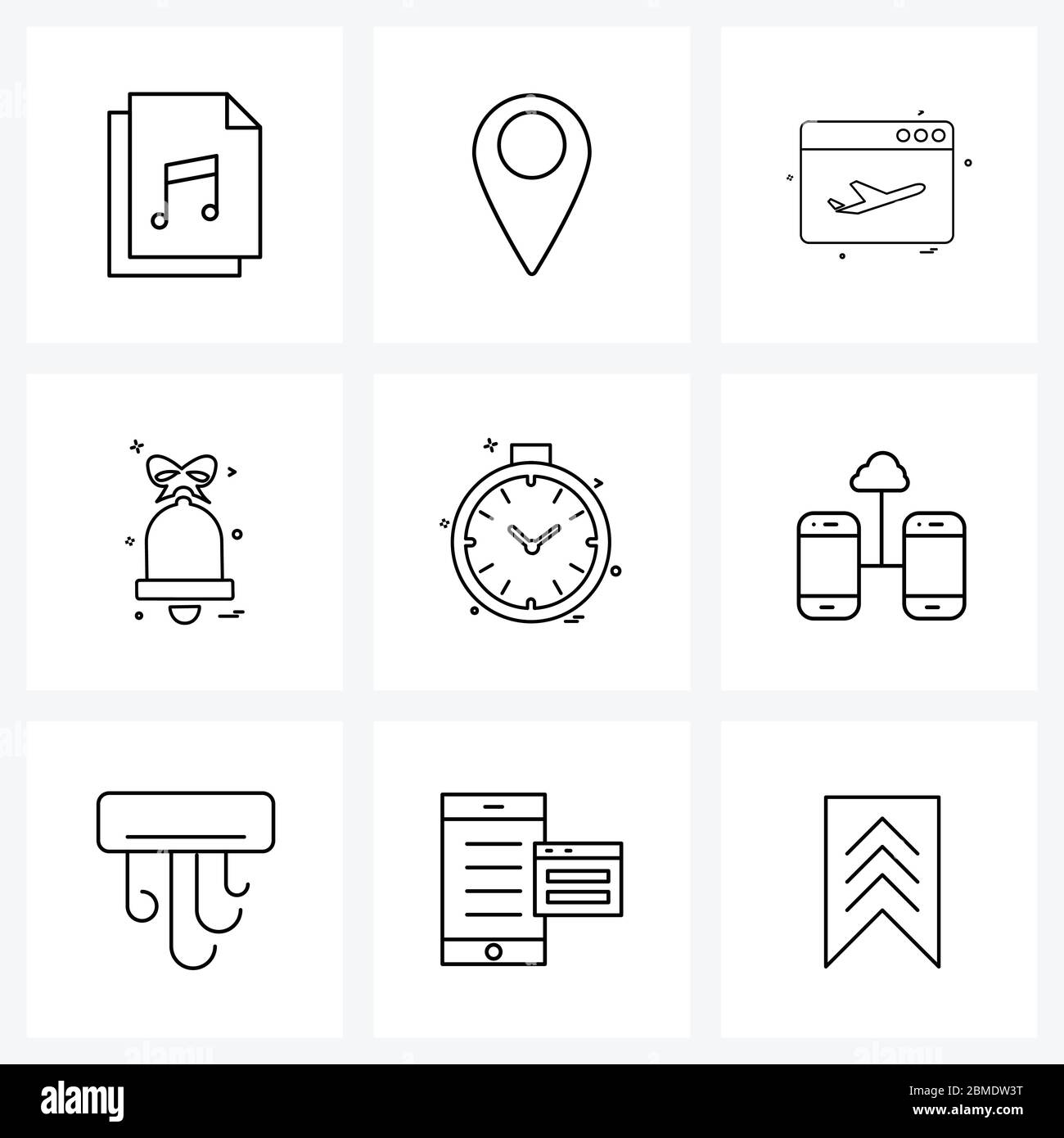 Pixel Perfect Set of 9 Vector Line Icons such as bell, Christmas, web ...