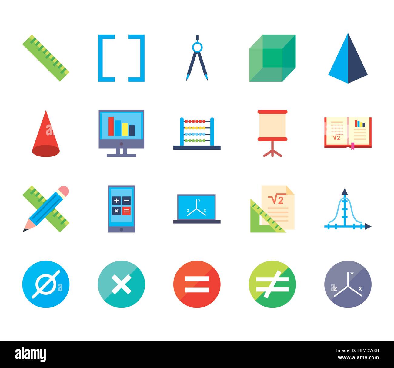 flat style icon set design, Math finance and education theme Vector ...