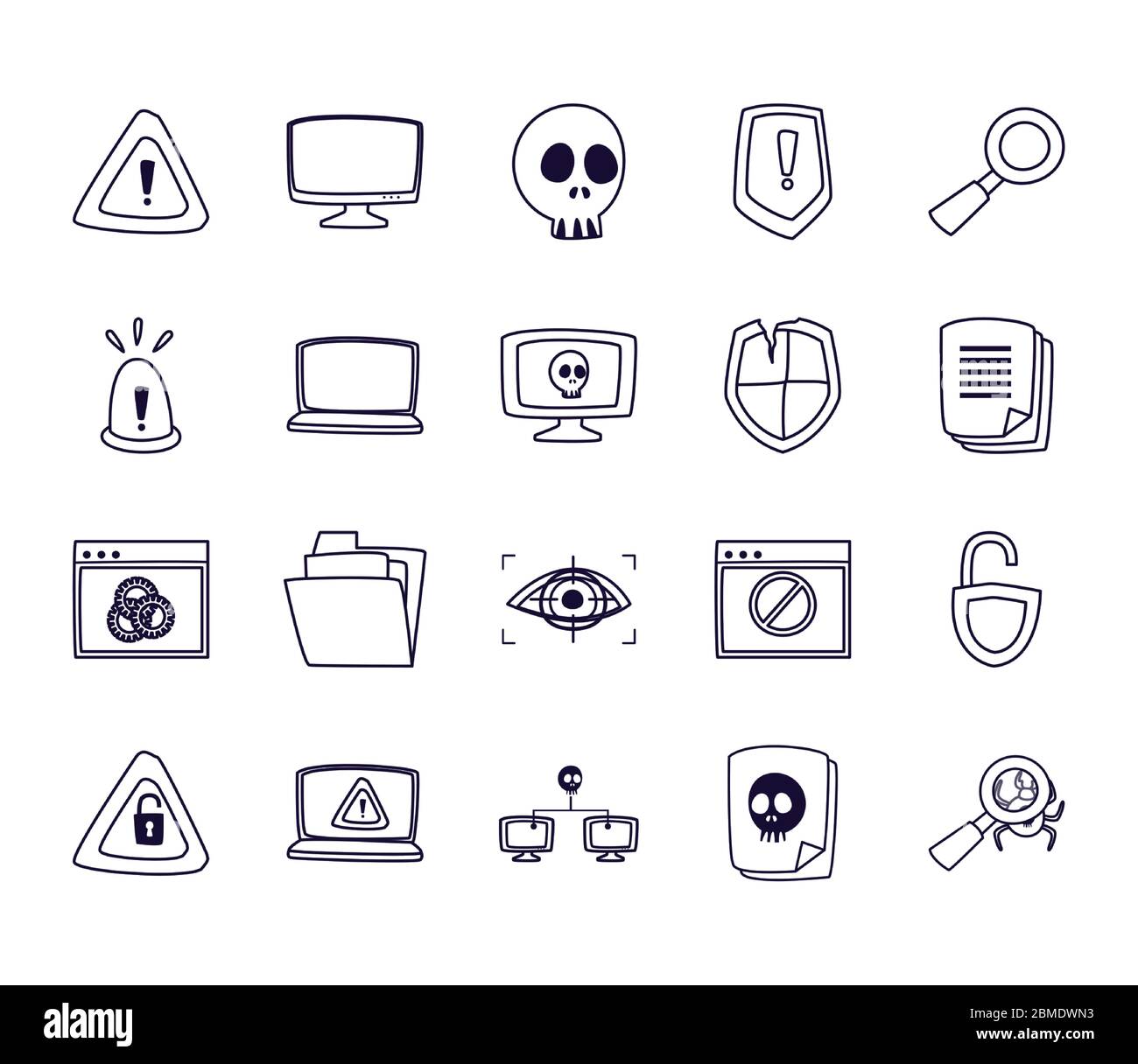 line style icon set design of Hack information and security system