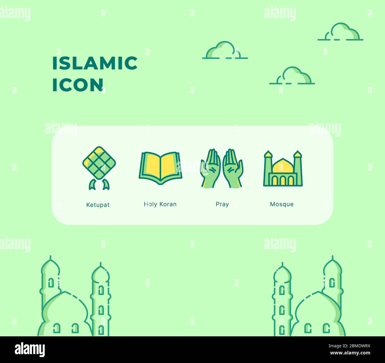 islamic icon set collection package with green theme modern flat style ...