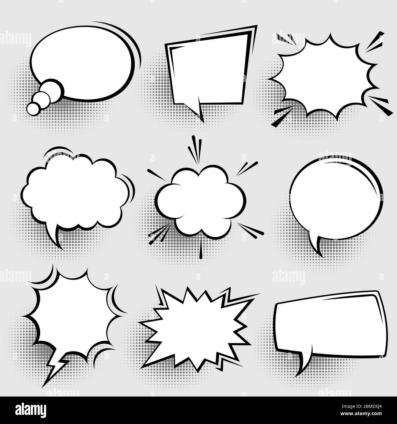Collection of empty comic speech bubbles with halftone shadows. Hand ...