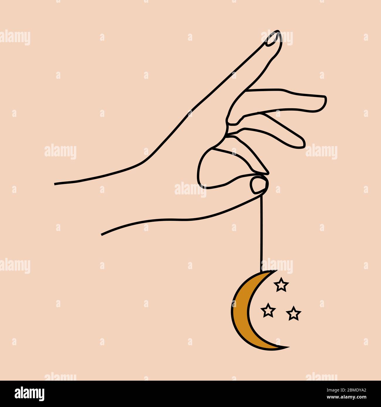 Hands holding crescent moon boho ethnic mystical magic style. Vector illustration Stock Vector
