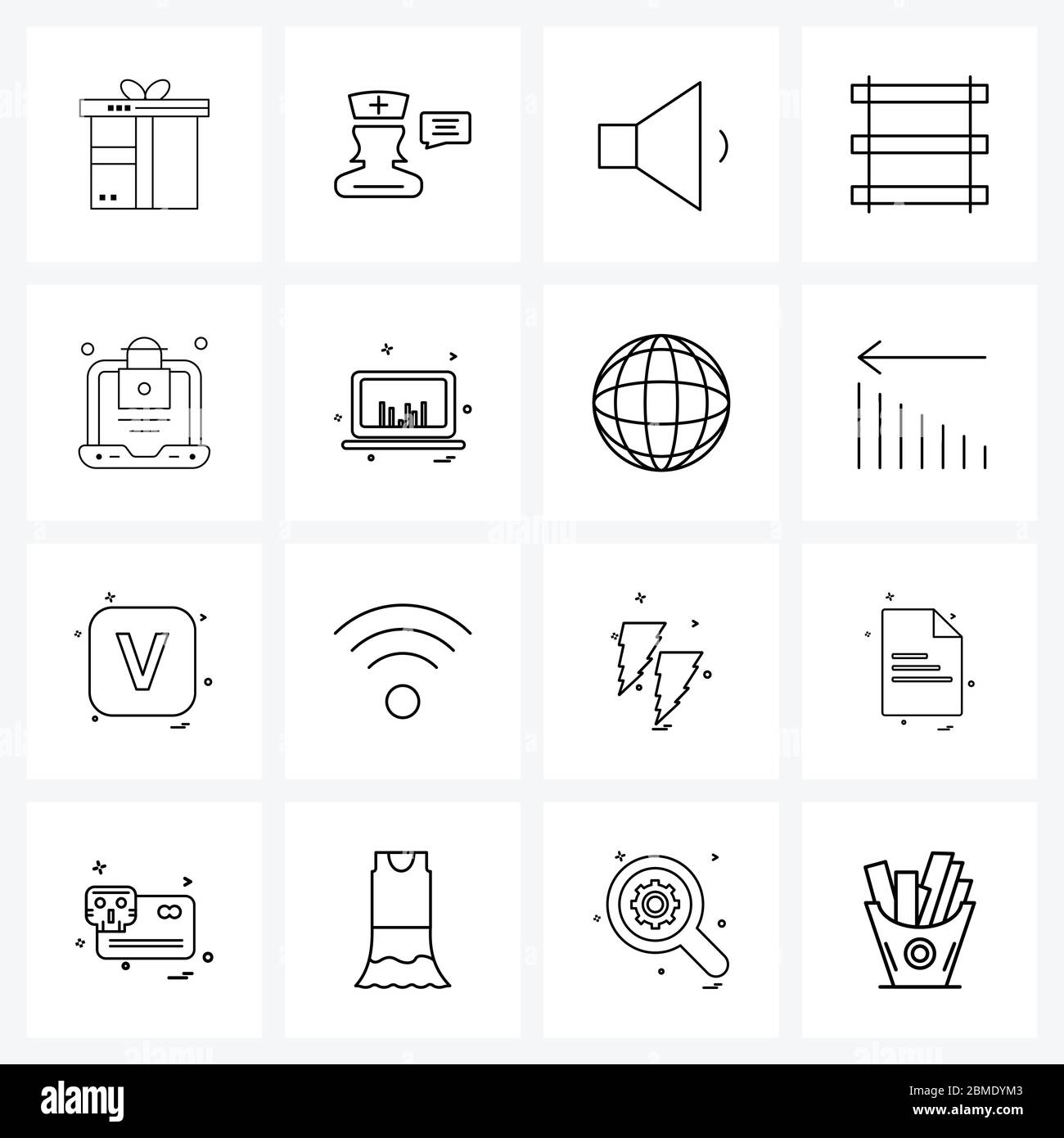 Set of 16 UI Icons and symbols for lock, transportation, sound, train ...