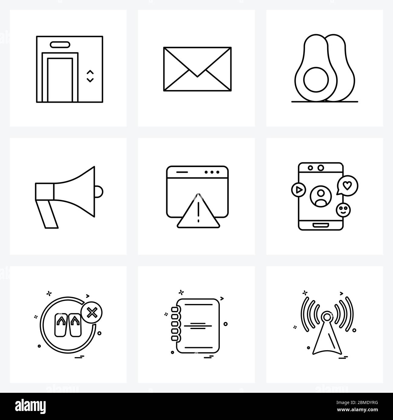 Set Of 9 Ui Icons And Symbols For Smartphone Found Fruit Error Speaker Vector Illustration Stock Vector Image Art Alamy