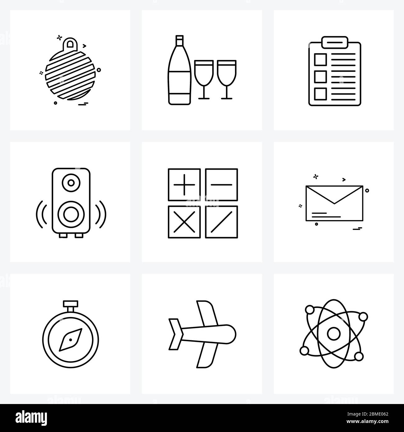 Pack of 9 Universal Line Icons for Web Applications woofer, music, glass, audio, list Vector Illustration Stock Vector