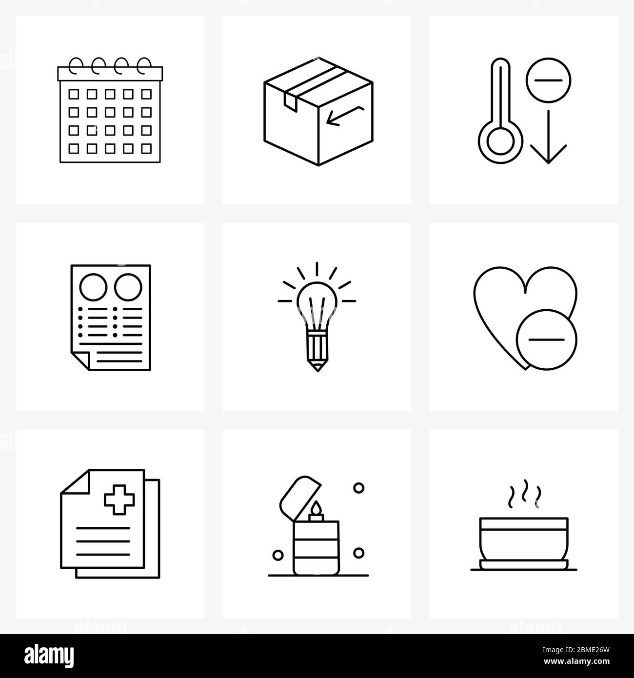 Set of 9 Modern Line Icons of bulb, test, product, rules, comparison