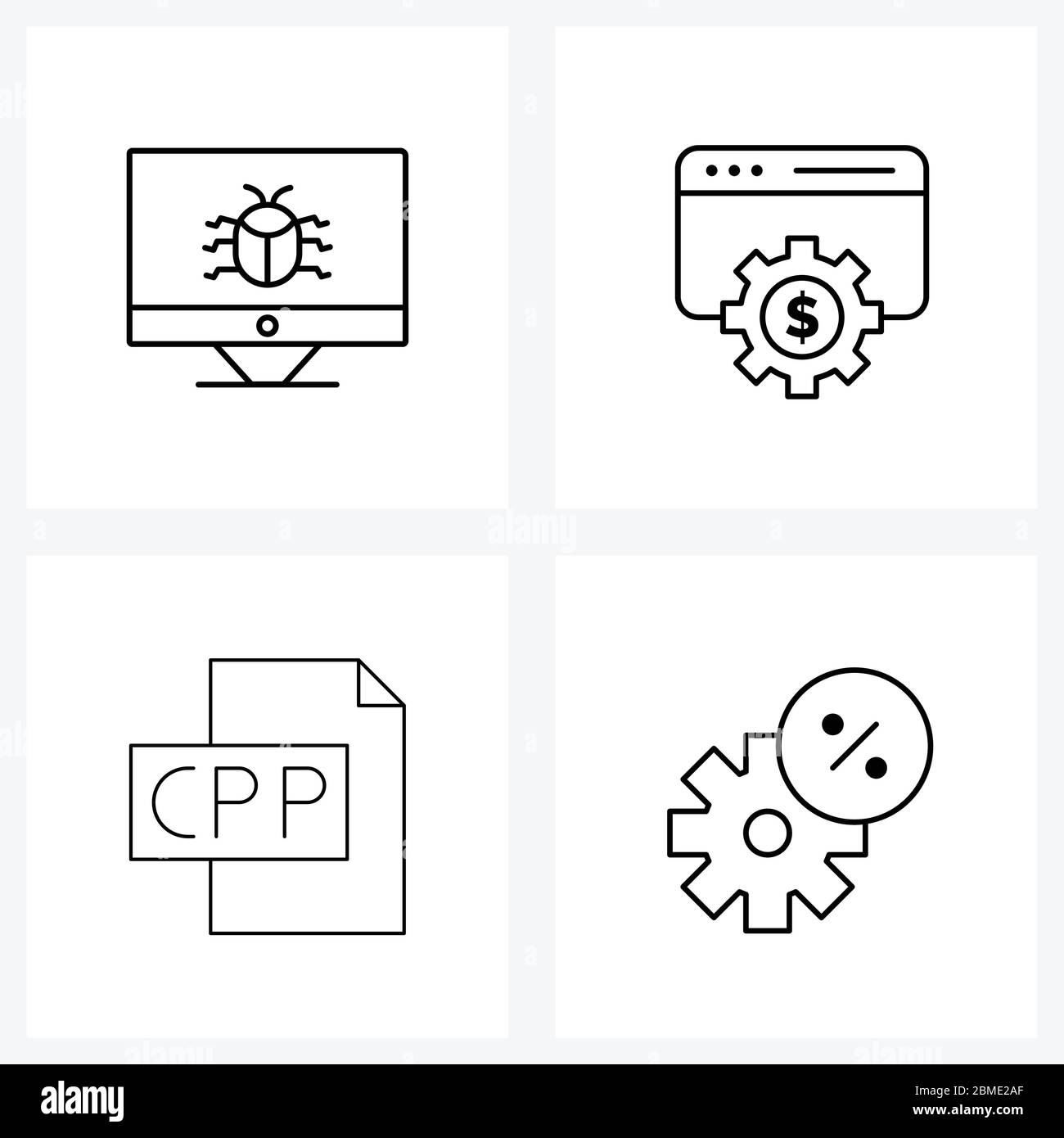 Universal Symbols of 4 Modern Line Icons of bug on computer, program ...