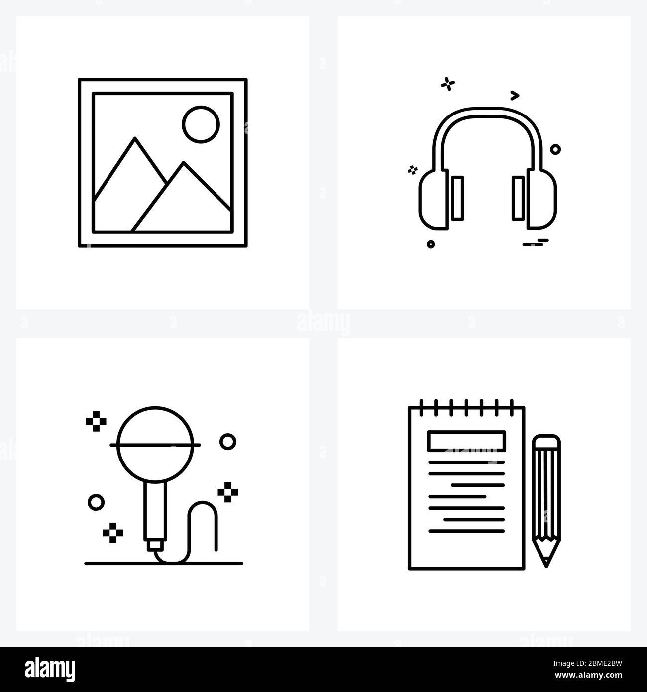 Simple Set of 4 Line Icons such as gallery; karaoke; pictures; headset; music Vector Illustration Stock Vector