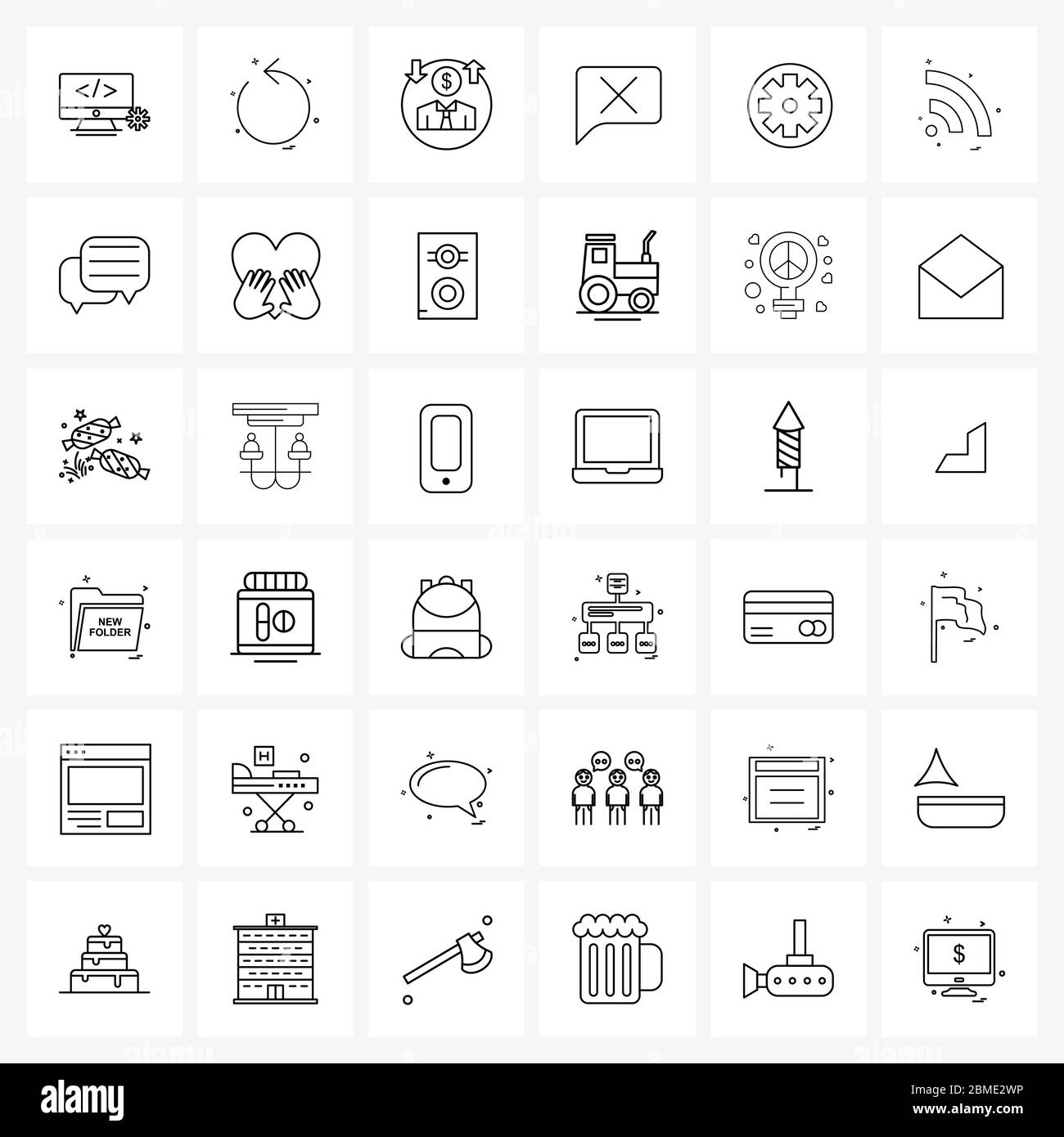 Pack of 36 Universal Line Icons for Web Applications circle, gear, dollar man, cross, chat Vector Illustration Stock Vector