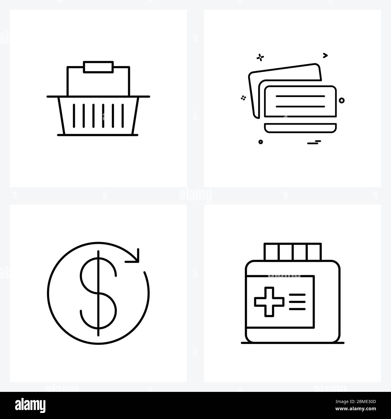 Pack of 4 Universal Line Icons for  Applications basket, finance