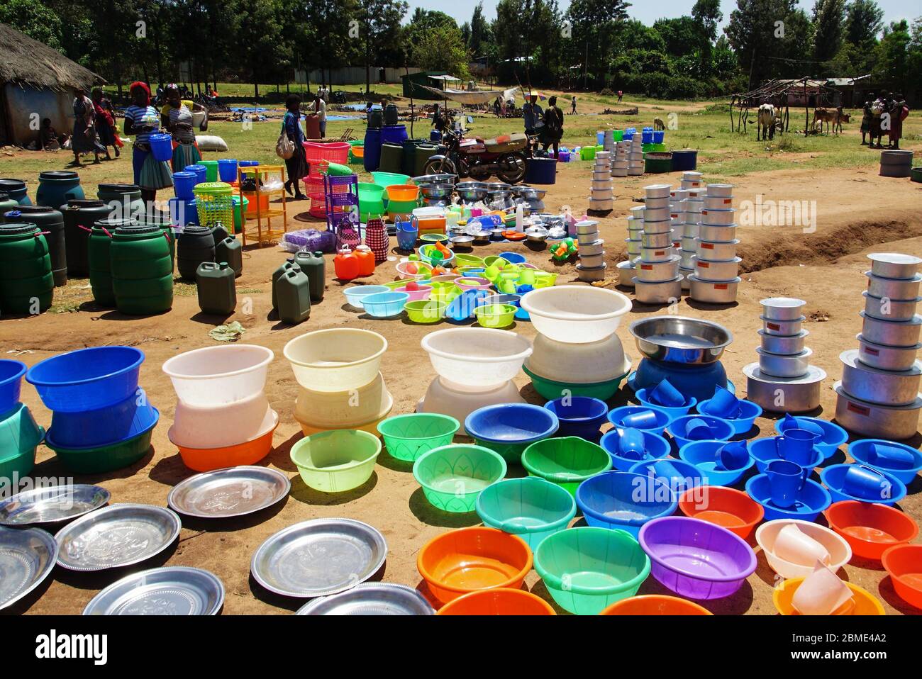 Colorful Household Essentials for Sale at a tribal Market Stock Photo