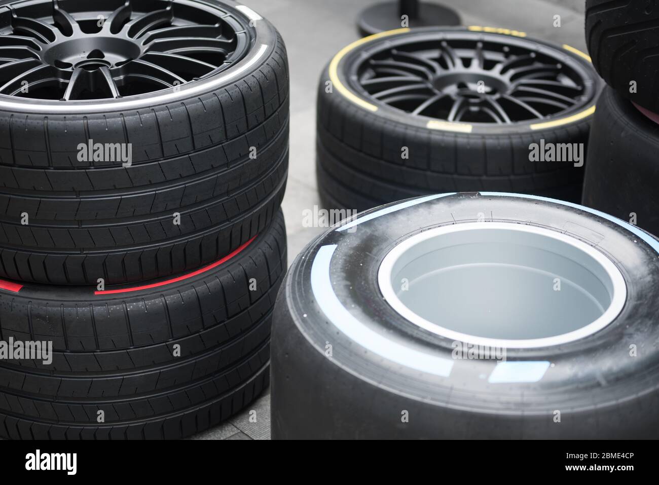 closeup of racing tyres Stock Photo