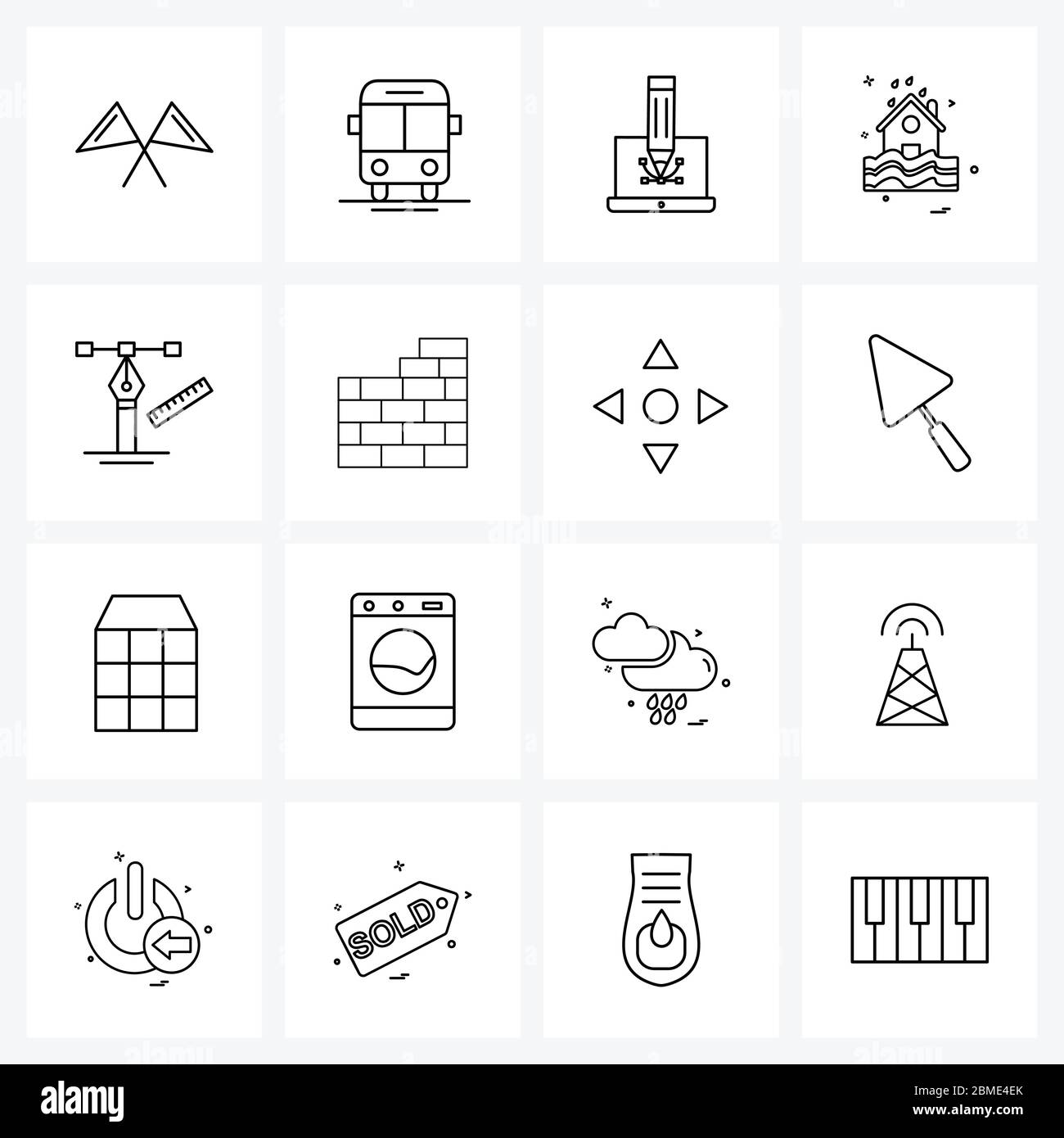 16 Universal Line Icons for Web and Mobile scale, weather, vector, hut, home Vector Illustration Stock Vector