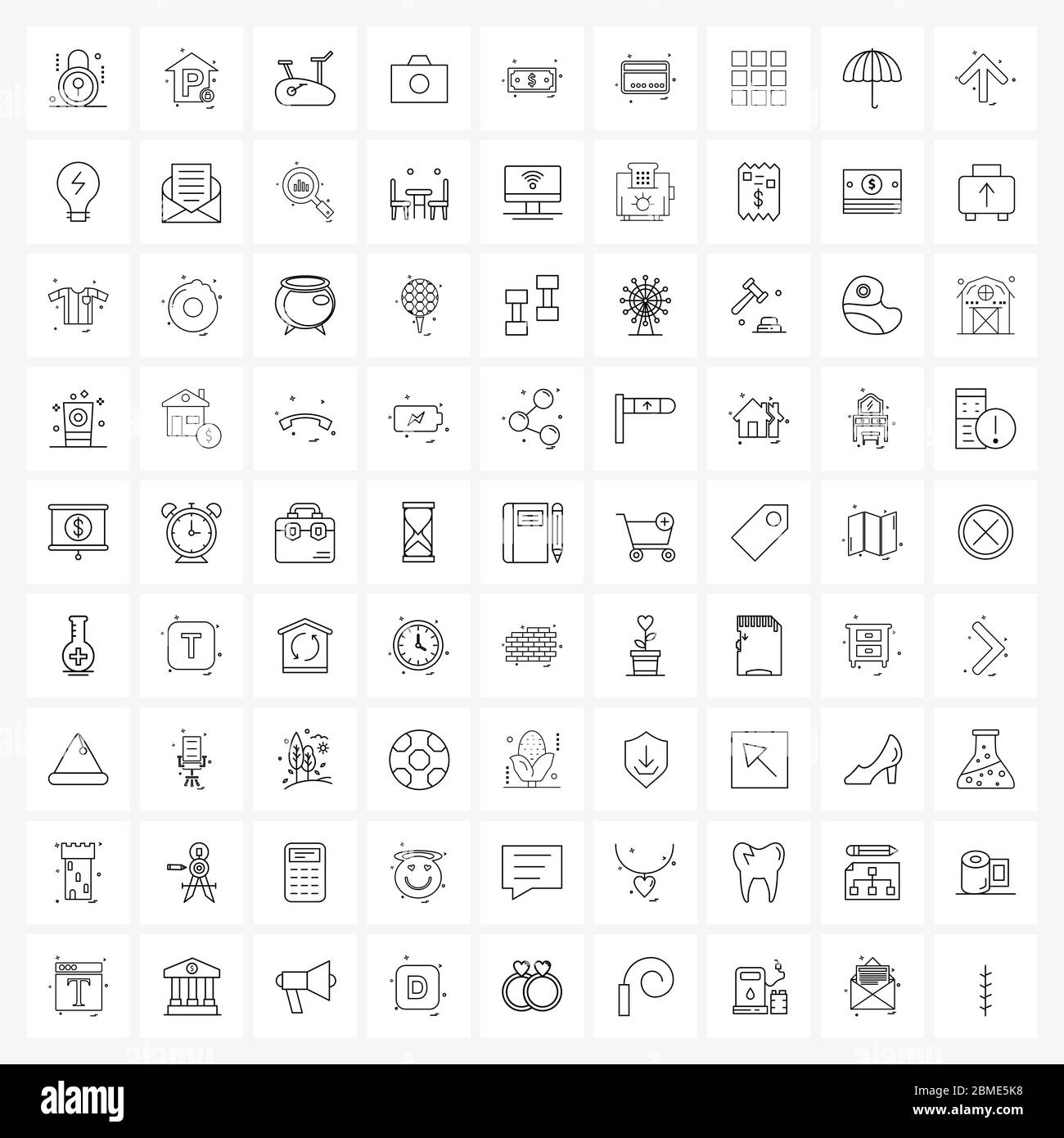 Modern Style Set of 81 line Pictograph Grid based dollar, photo, cycle, image, machine Vector Illustration Stock Vector