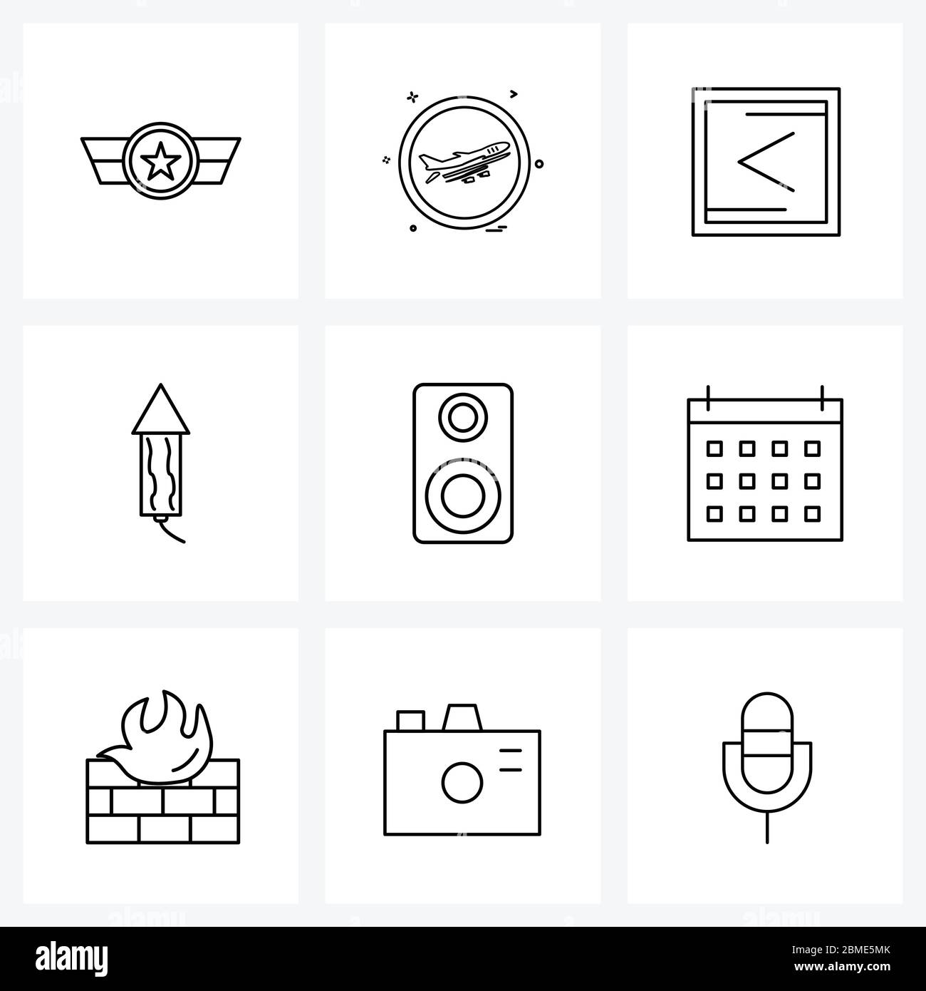 Pack of 9 Universal Line Icons for Web Applications speaker, celebrations, next, flame, rocket Vector Illustration Stock Vector