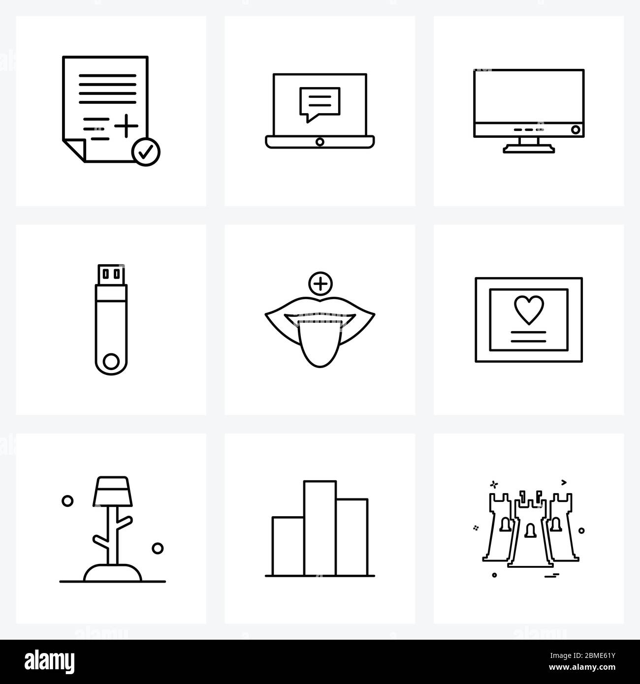Pack of 9 Universal Line Icons for Web Applications tounge, disk, hardware, usb, hardware Vector Illustration Stock Vector