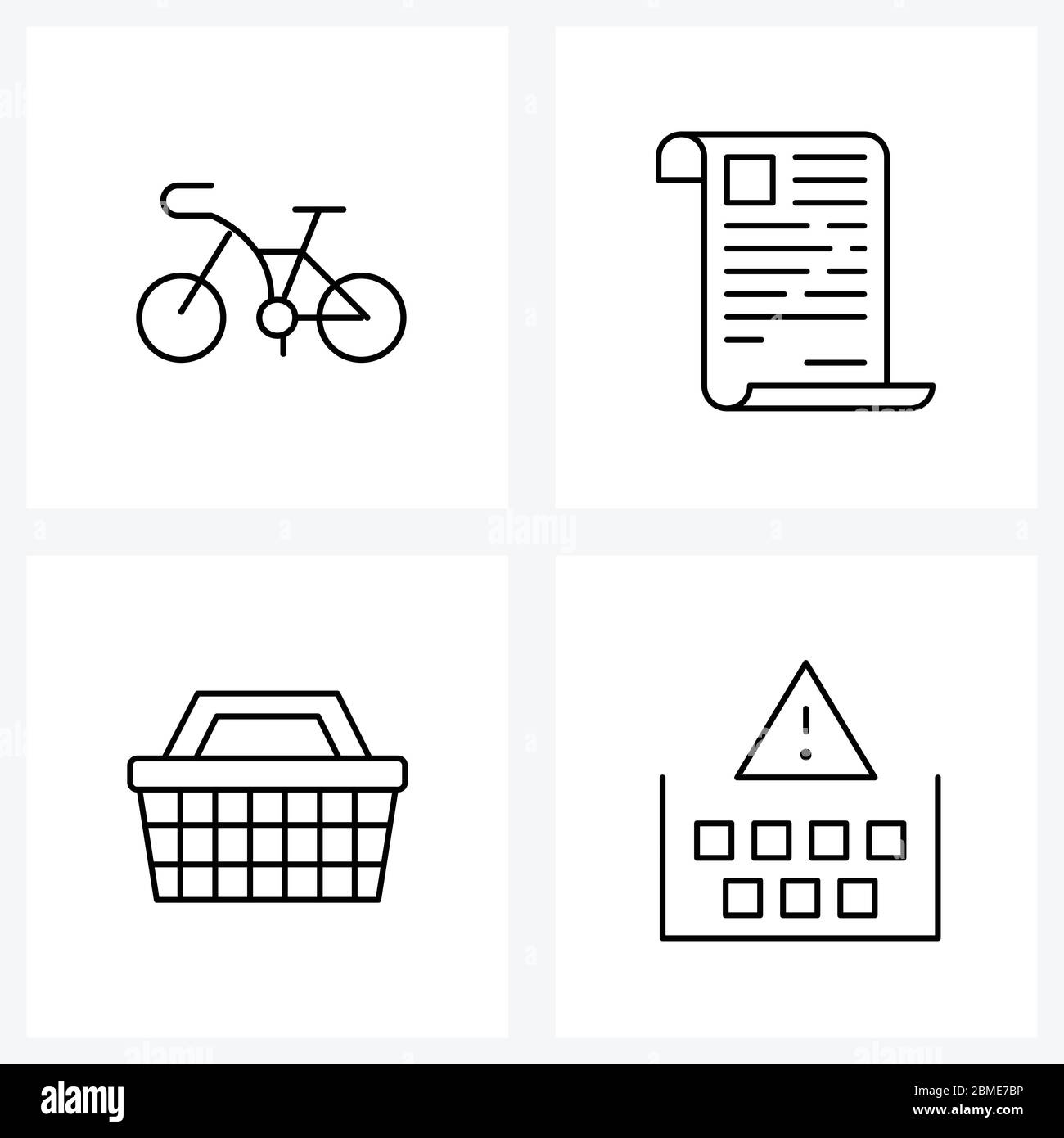 Stock Vector Icon Set of 4 Line Symbols for bicycle, basket, cyclist