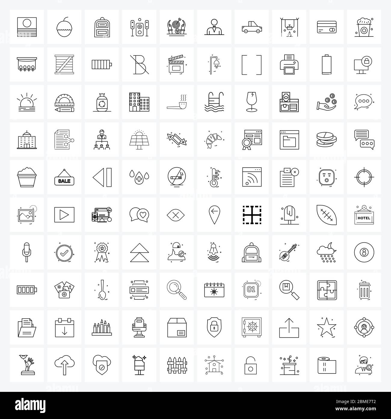 100 Universal Line Icon Pixel Perfect Symbols of focus, dart, bag, sound system, music player Vector Illustration Stock Vector