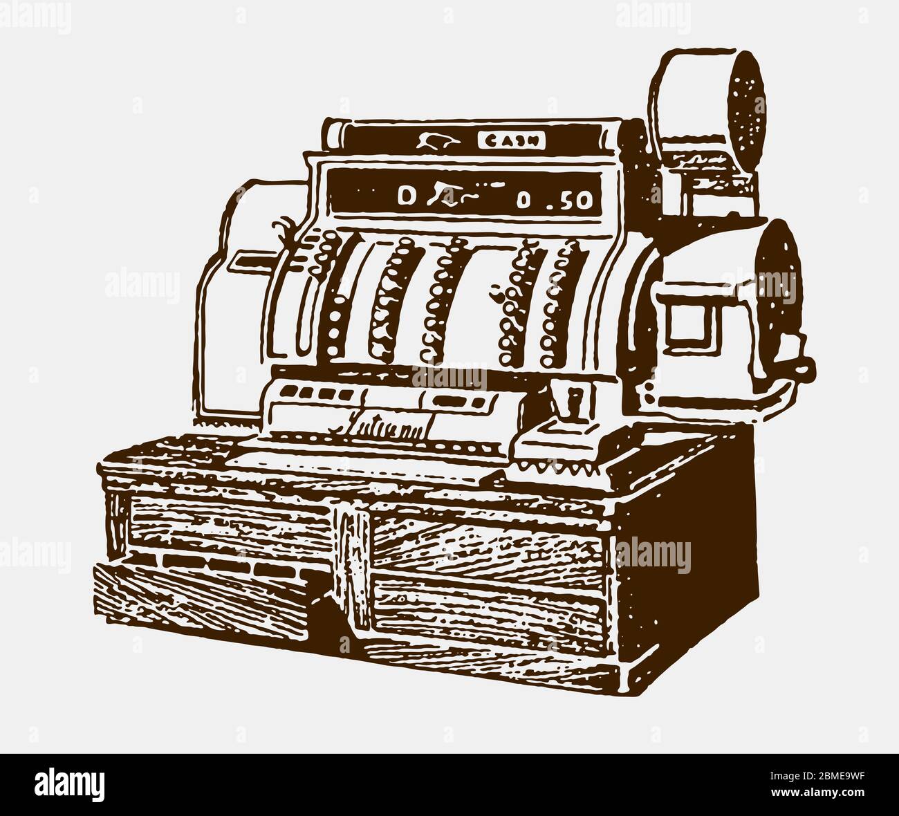 Antique crank-operated cash register or till from the early 20th century Stock Vector