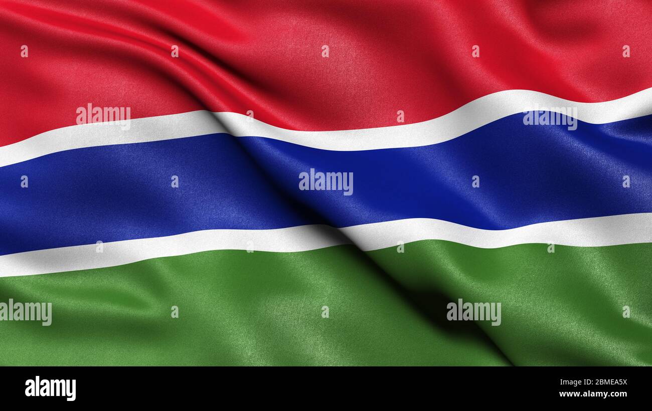 3D illustration of the flag of Gambia waving in the wind Stock Photo ...