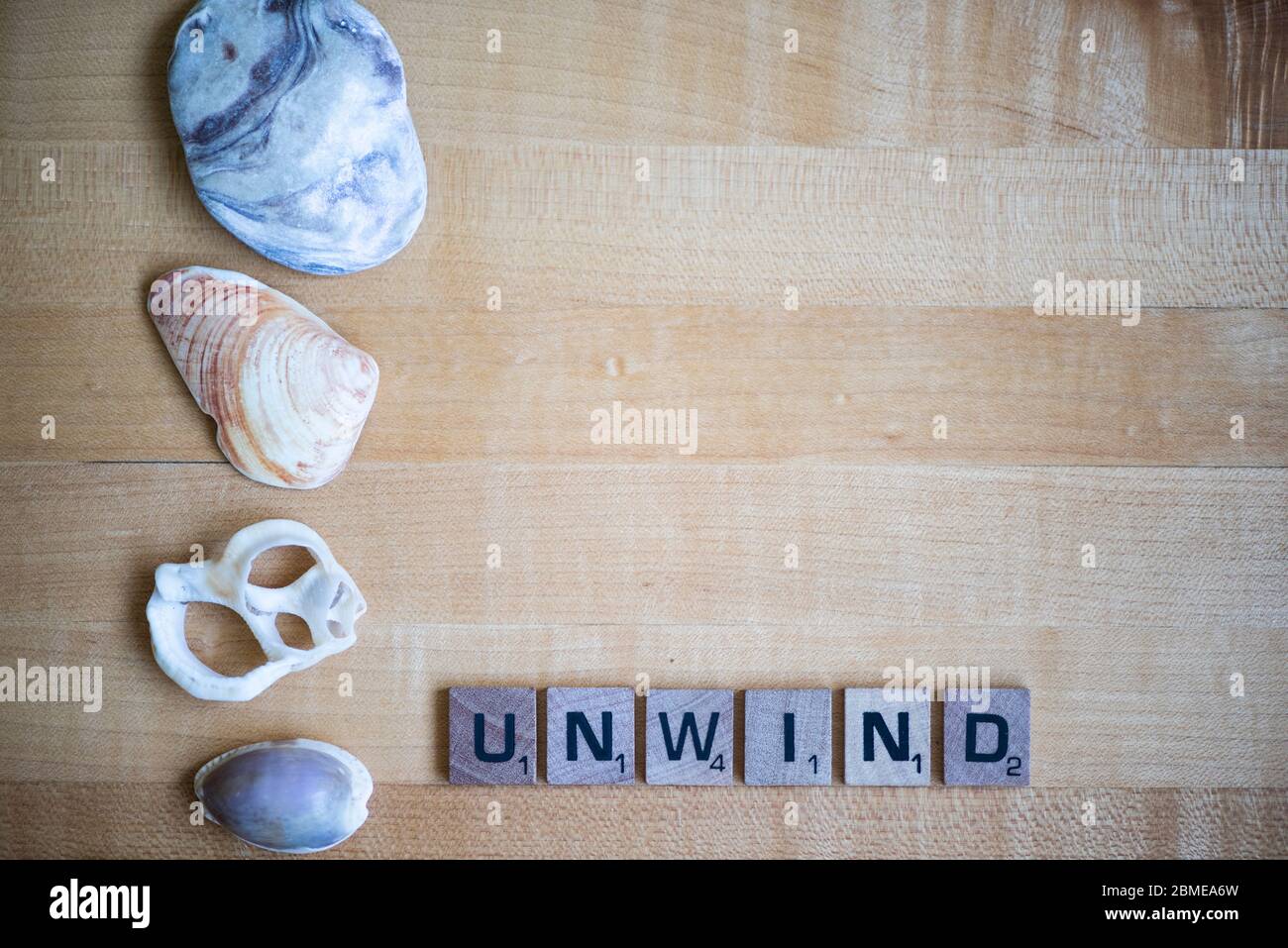 Unwind in block letters Stock Photo