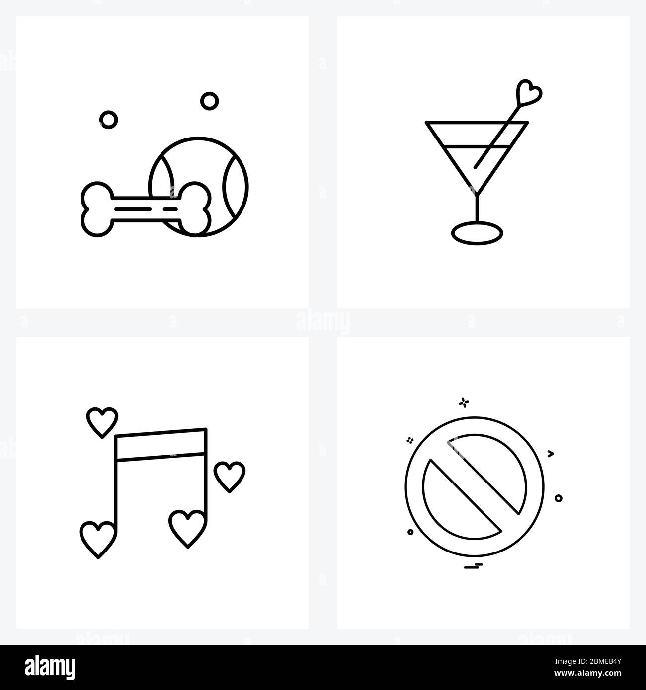 Pixel Perfect Set of 4 Vector Line Icons such as animal, music, pet, drink, valentine Vector Illustration Stock Vector