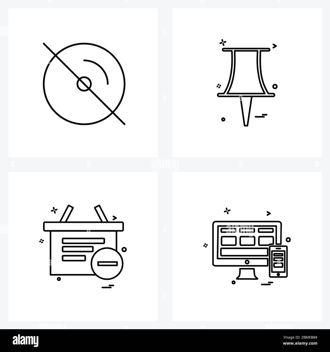Stock Vector Icon Set of 4 Line Symbols for cd, basket, off, pin, monitor Vector Illustration Stock Vector