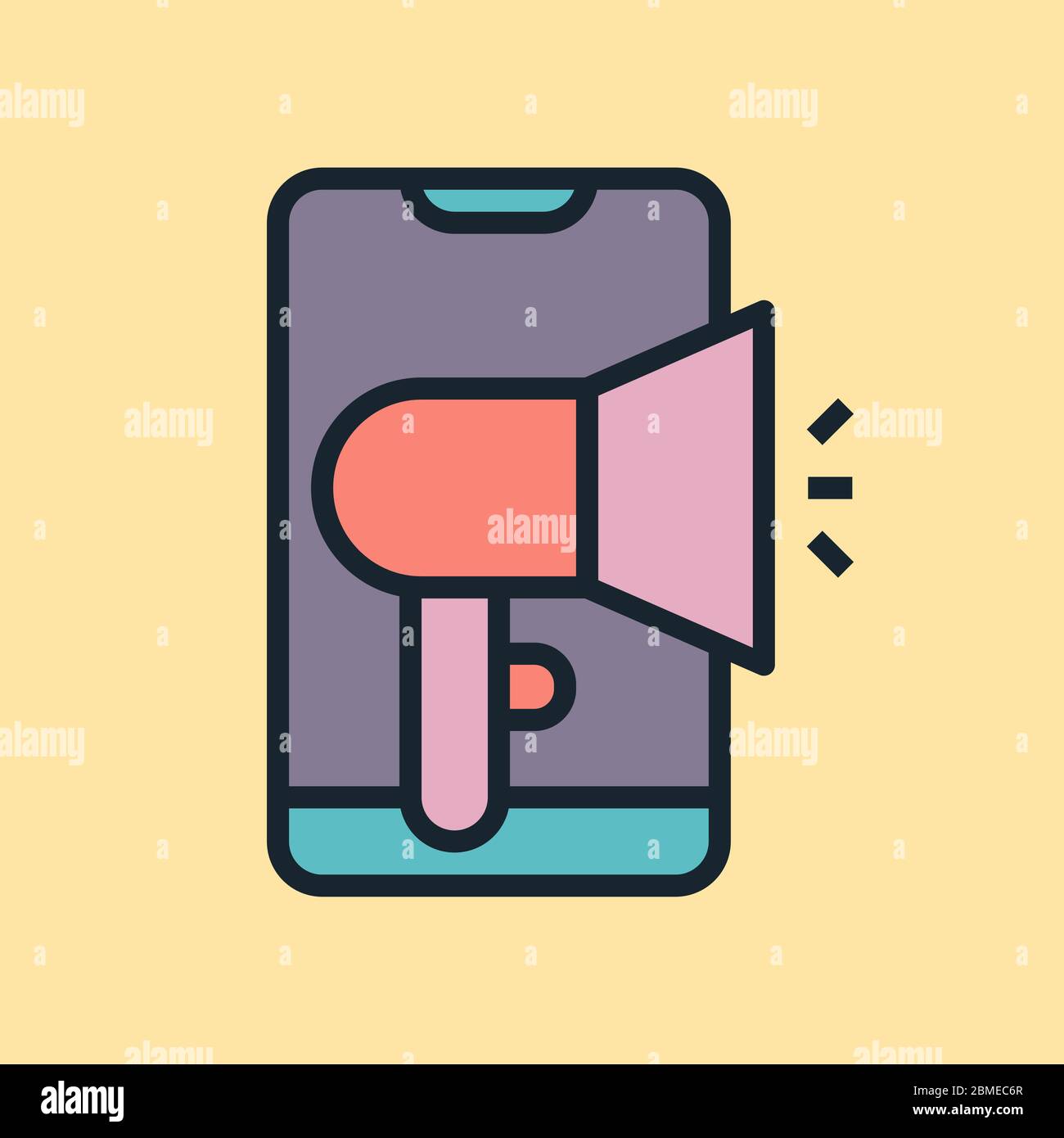Mobile marketing. Concept illustration, flat design linear style banner. Usage for e-mail newsletters, headers, blog posts, print and more. Vector Stock Vector