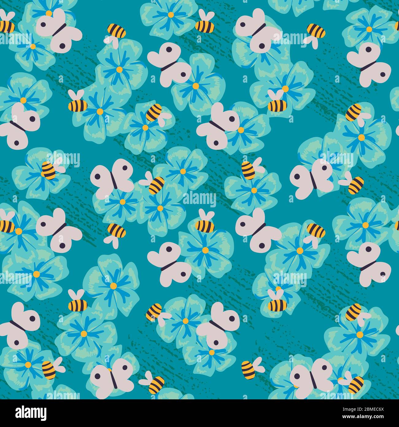 flowers and pollinators seamless vector pattern Stock Vector