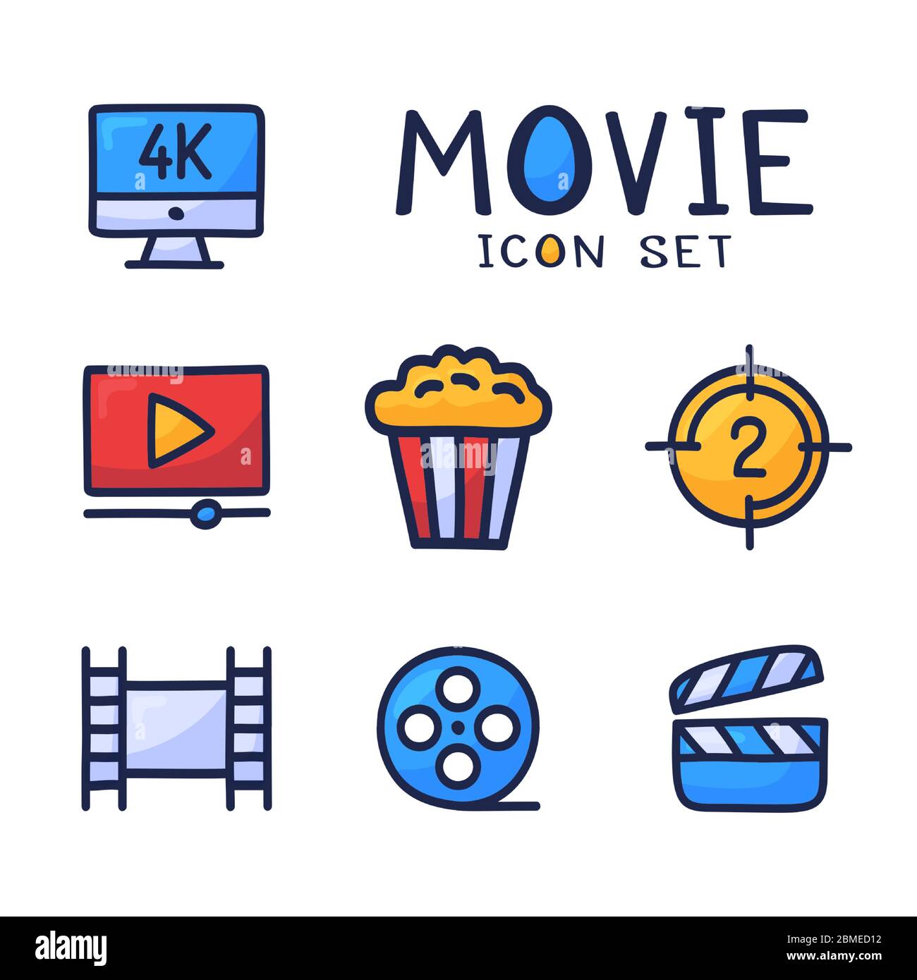 Simple Set of Cinema Related Vector cartoon outline Icons. Contains such  Icons as Movie 4k, Popcorn, Video Clip and more. Hand draw vector  illustratio Stock Vector Image & Art - Alamy