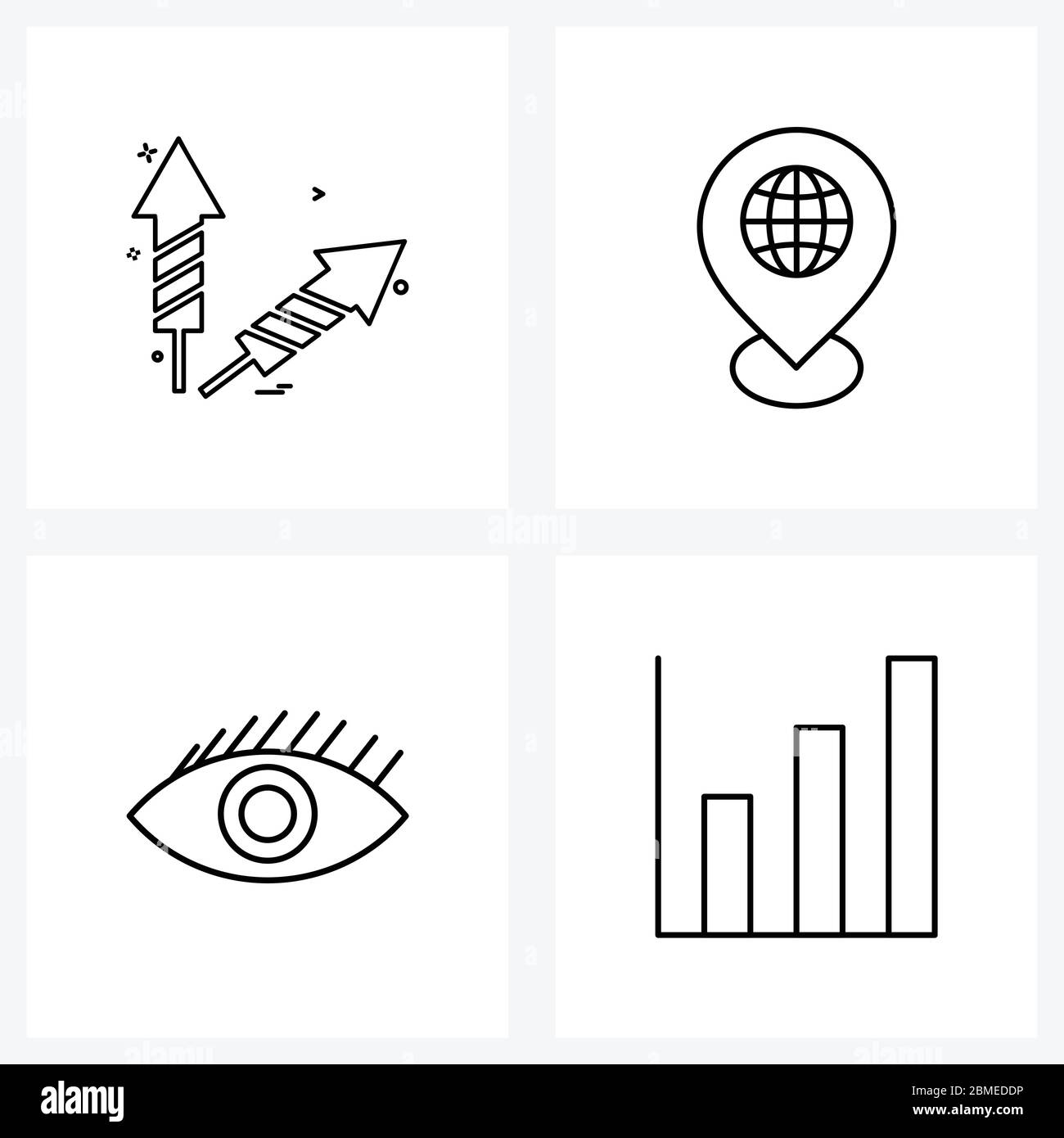 Set of 4 Line Icon Signs and Symbols of fireworks, eye, location, beauty, breakdown Vector Illustration Stock Vector