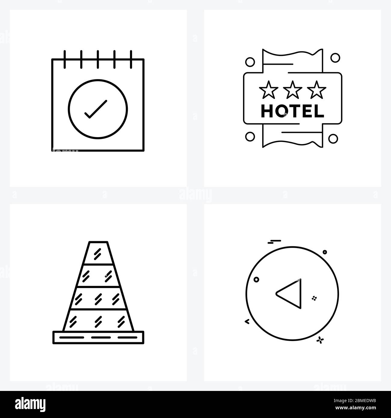 Set of 4 Universal Line Icons of calendar, traffic, tick, star, traffic