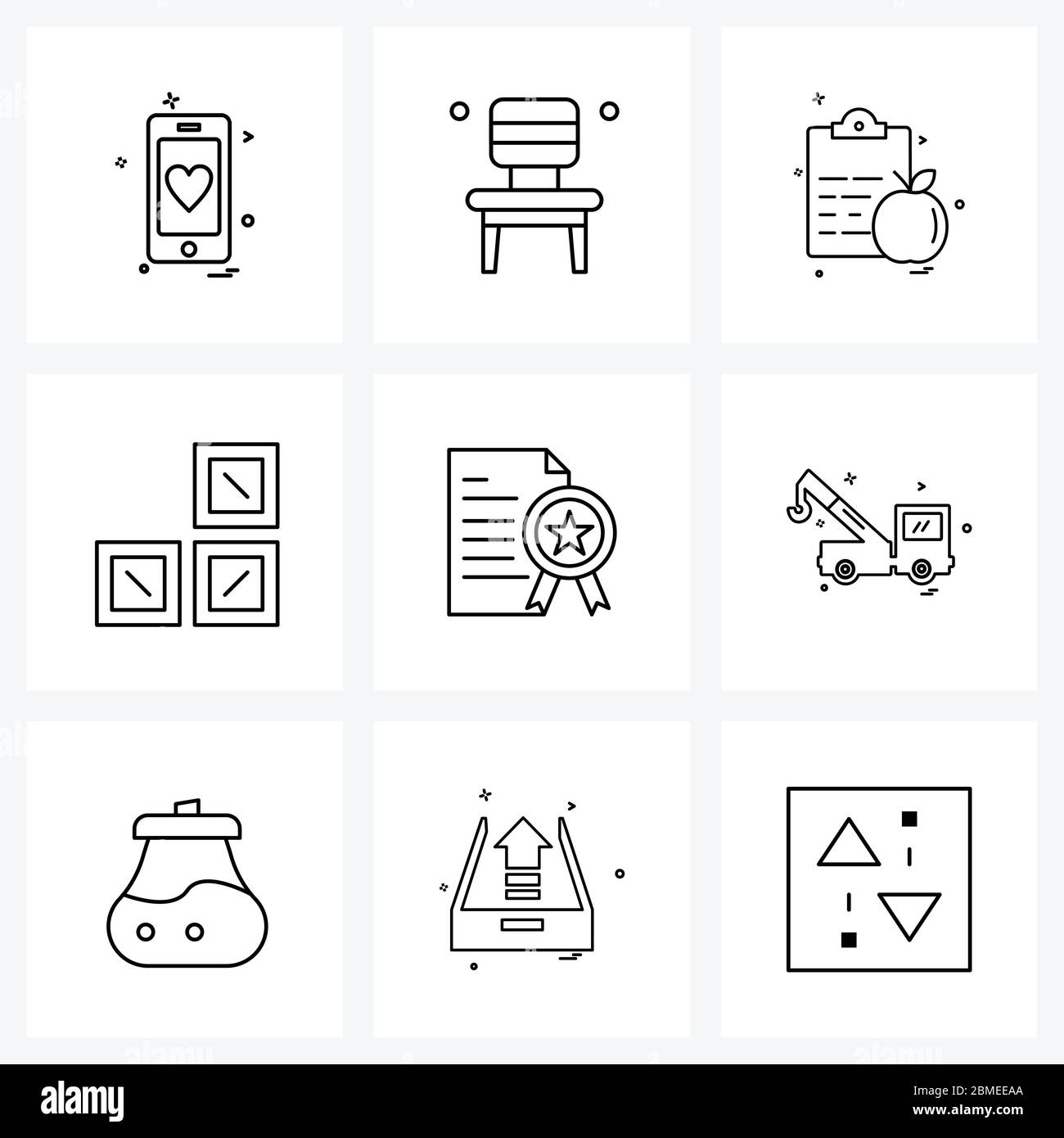 Stock Vector Icon Set of 9 Line Symbols for business, attested document, medical, square, component Vector Illustration Stock Vector