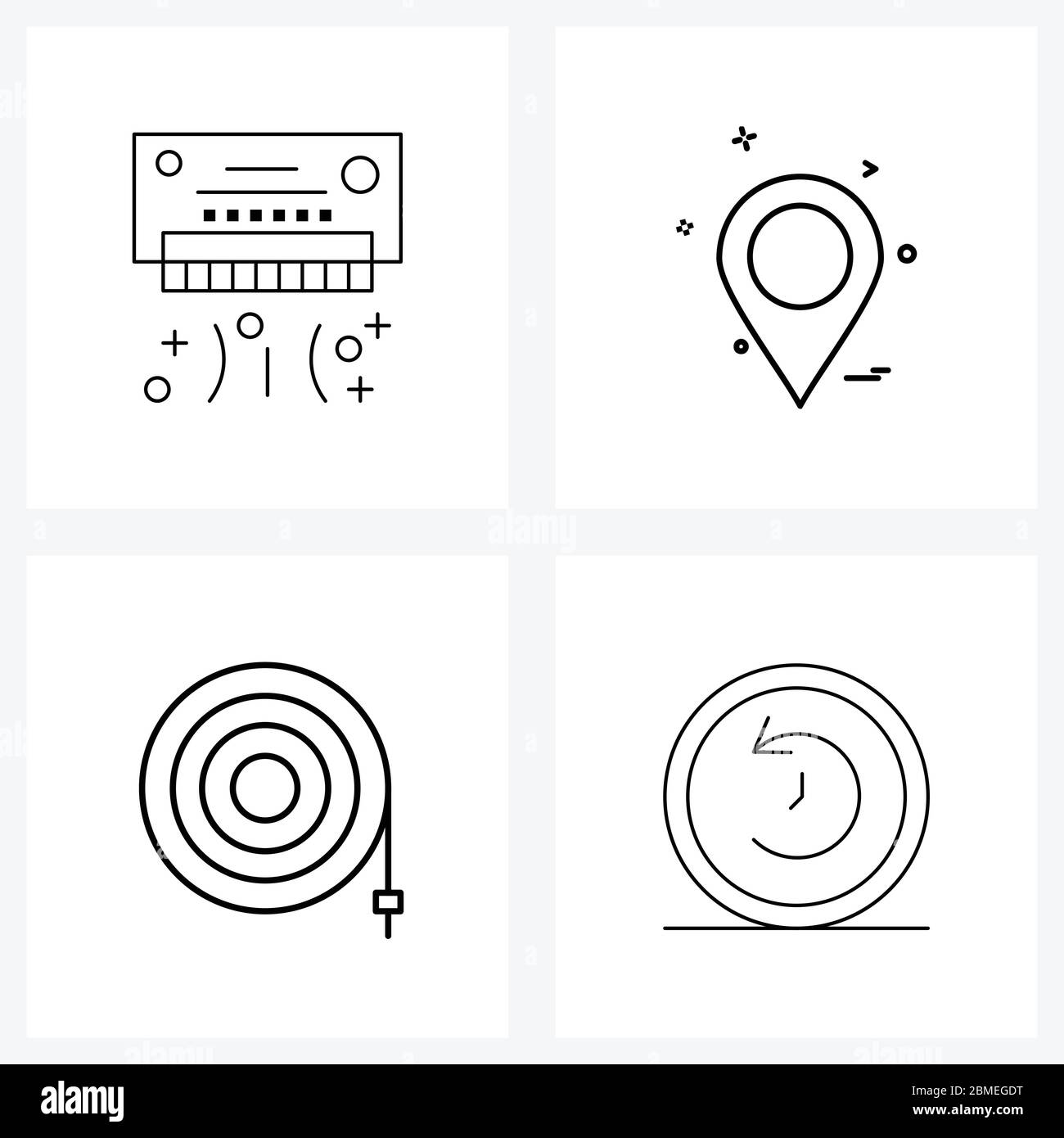 Isolated Symbols Set of 4 Simple Line Icons of ac, fire hose, summer, location, fire station Vector Illustration Stock Vector