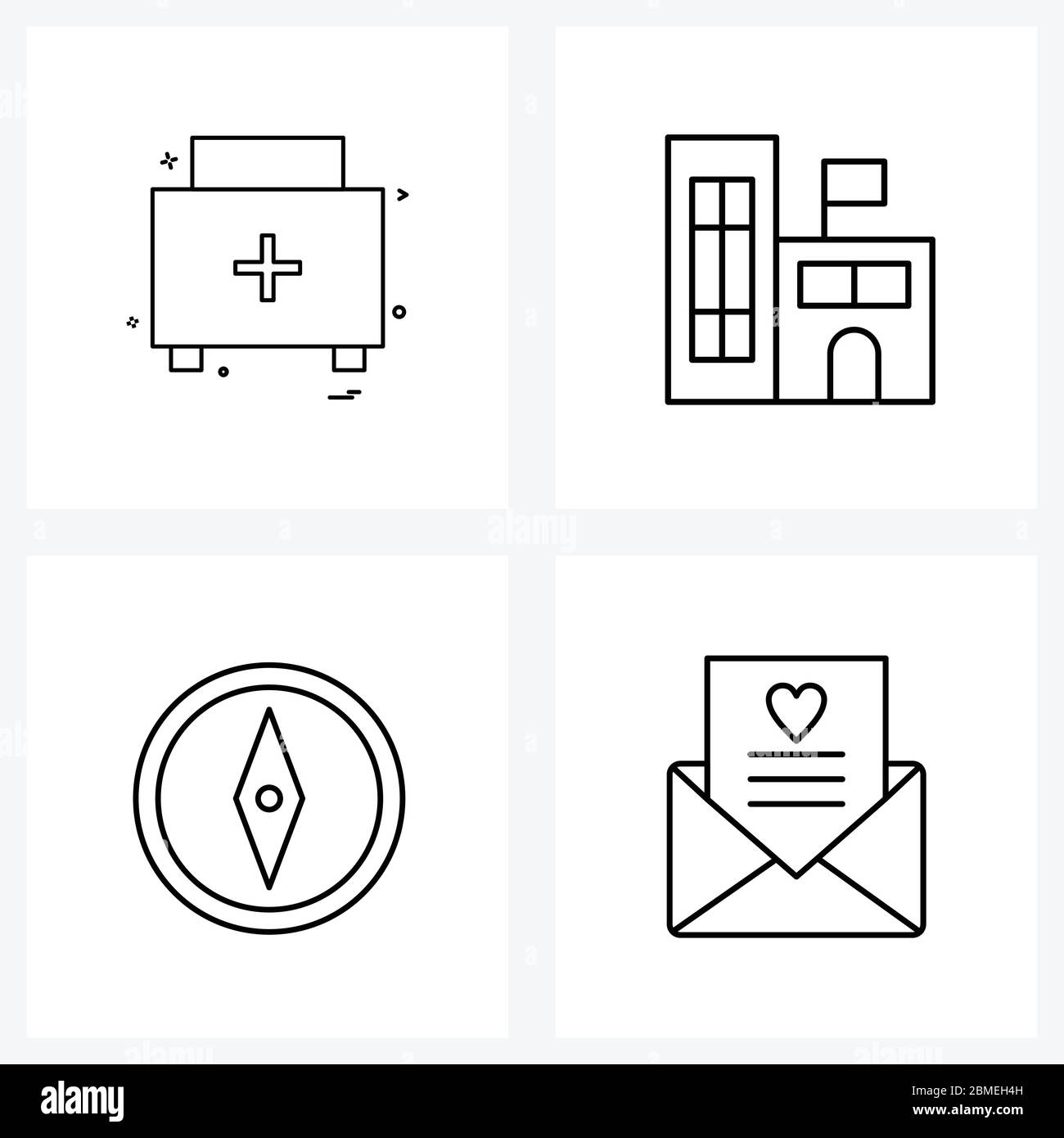 Set of 4 Simple Line Icons for Web and Print such as first aid, direction, first aid box, real, message Vector Illustration Stock Vector