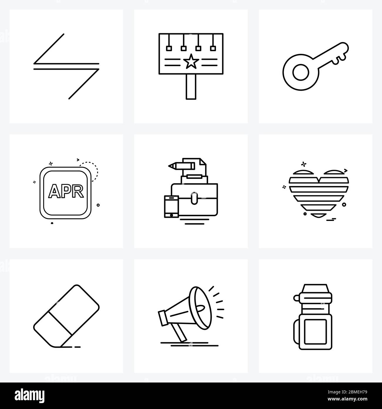 Modern Style Set Of 9 Line Pictograph Grid Based Day Calendar