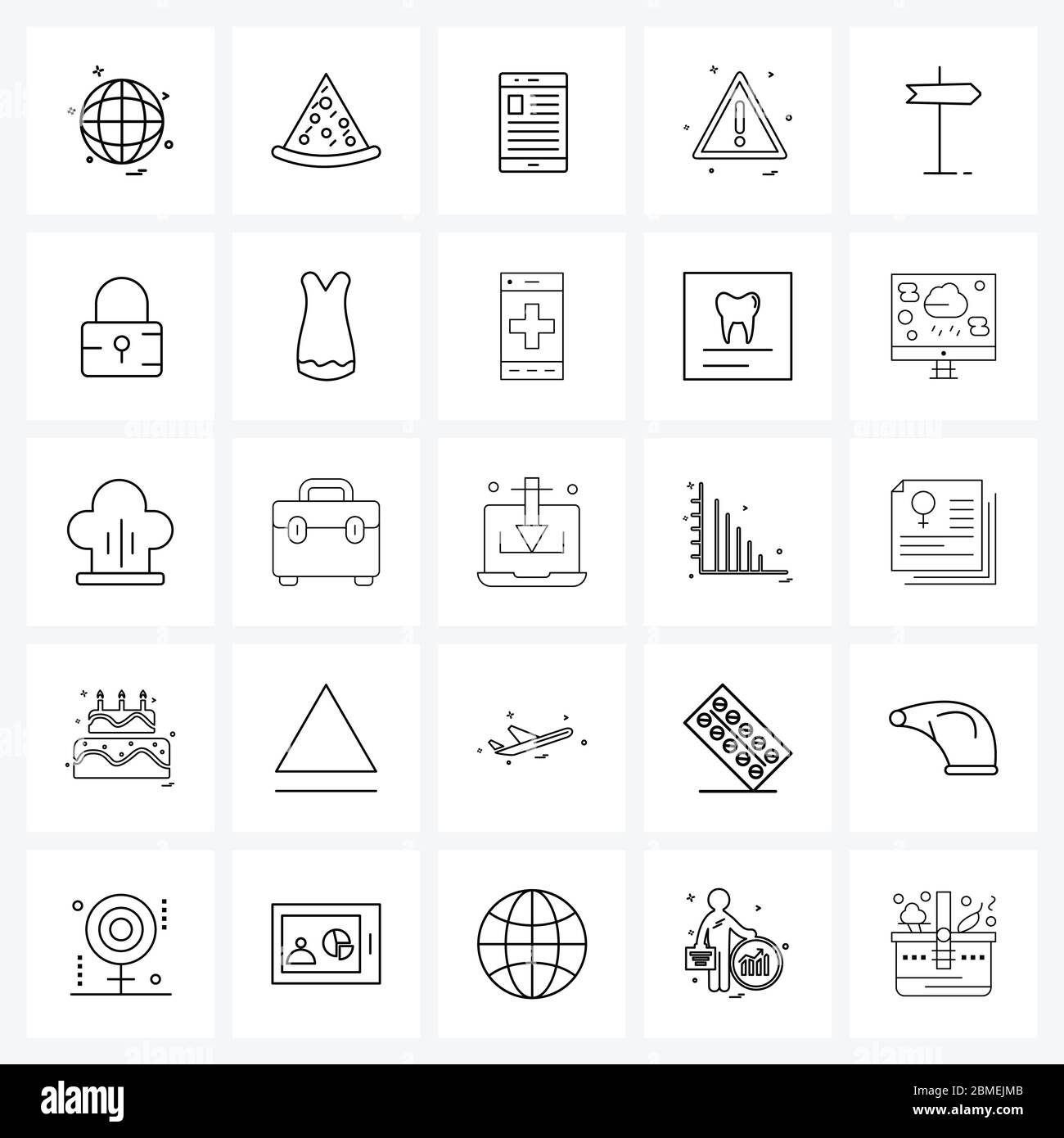 Set of 25 Universal Line Icons of arrow, caution, communication, error ...