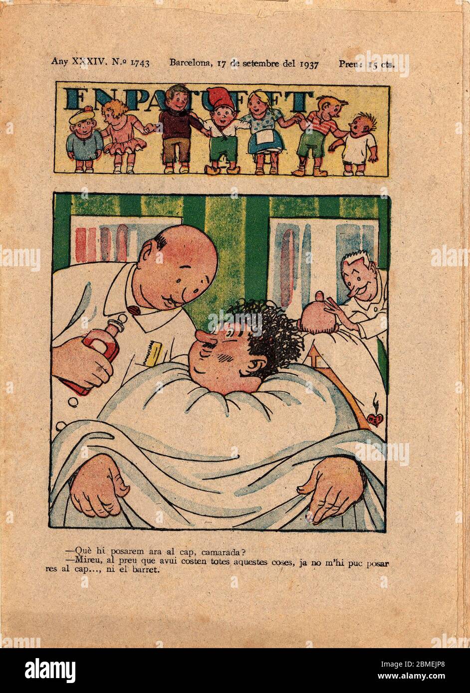 España. Guerra civil (1936-1939). Portada de la revista humorística En Patufet. Barcelona, septiembre de 1937. Stock Photo
