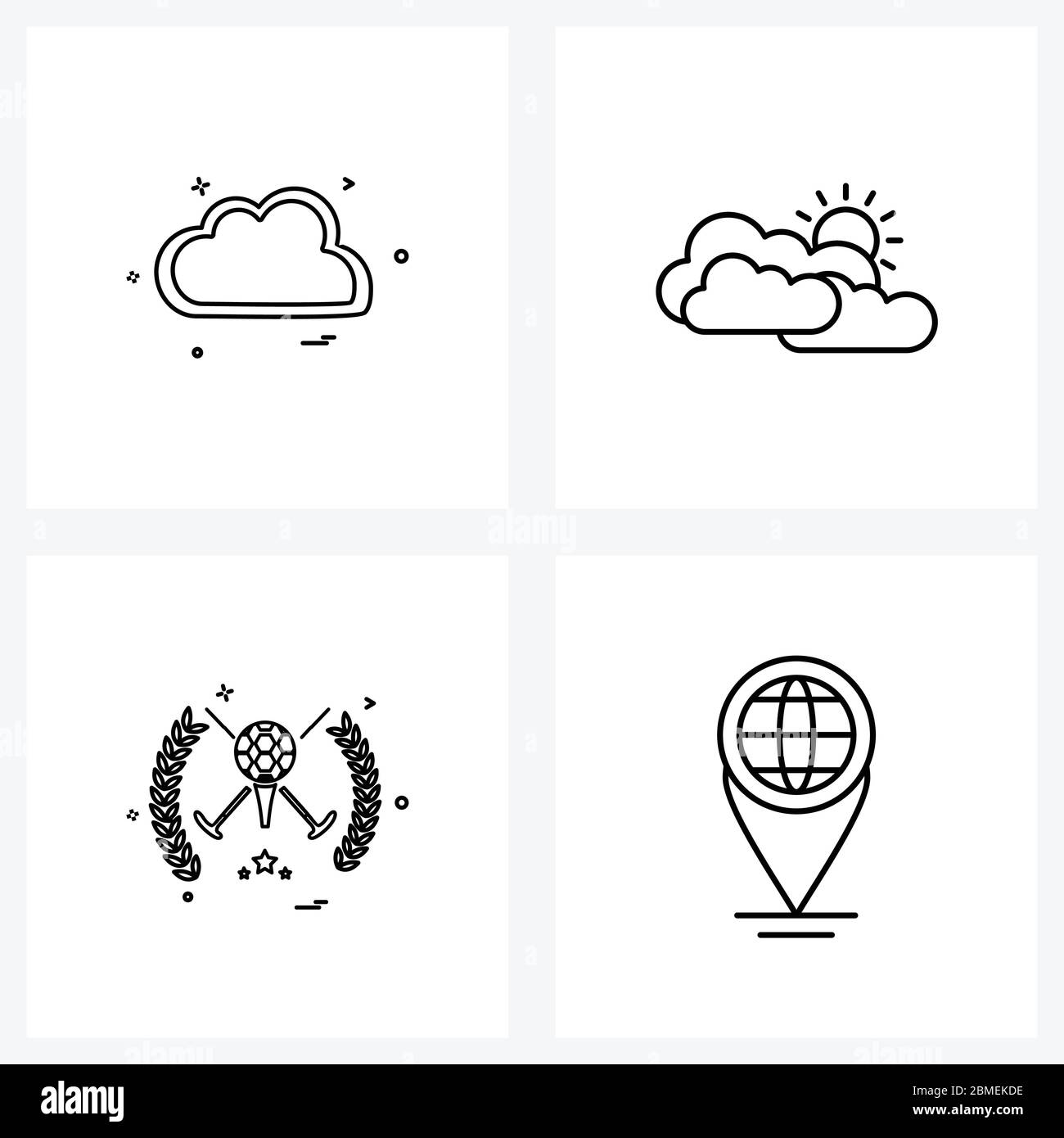 Set of 4 Line Icon Signs and Symbols of cloud, games, clouds, weather, game Vector Illustration Stock Vector