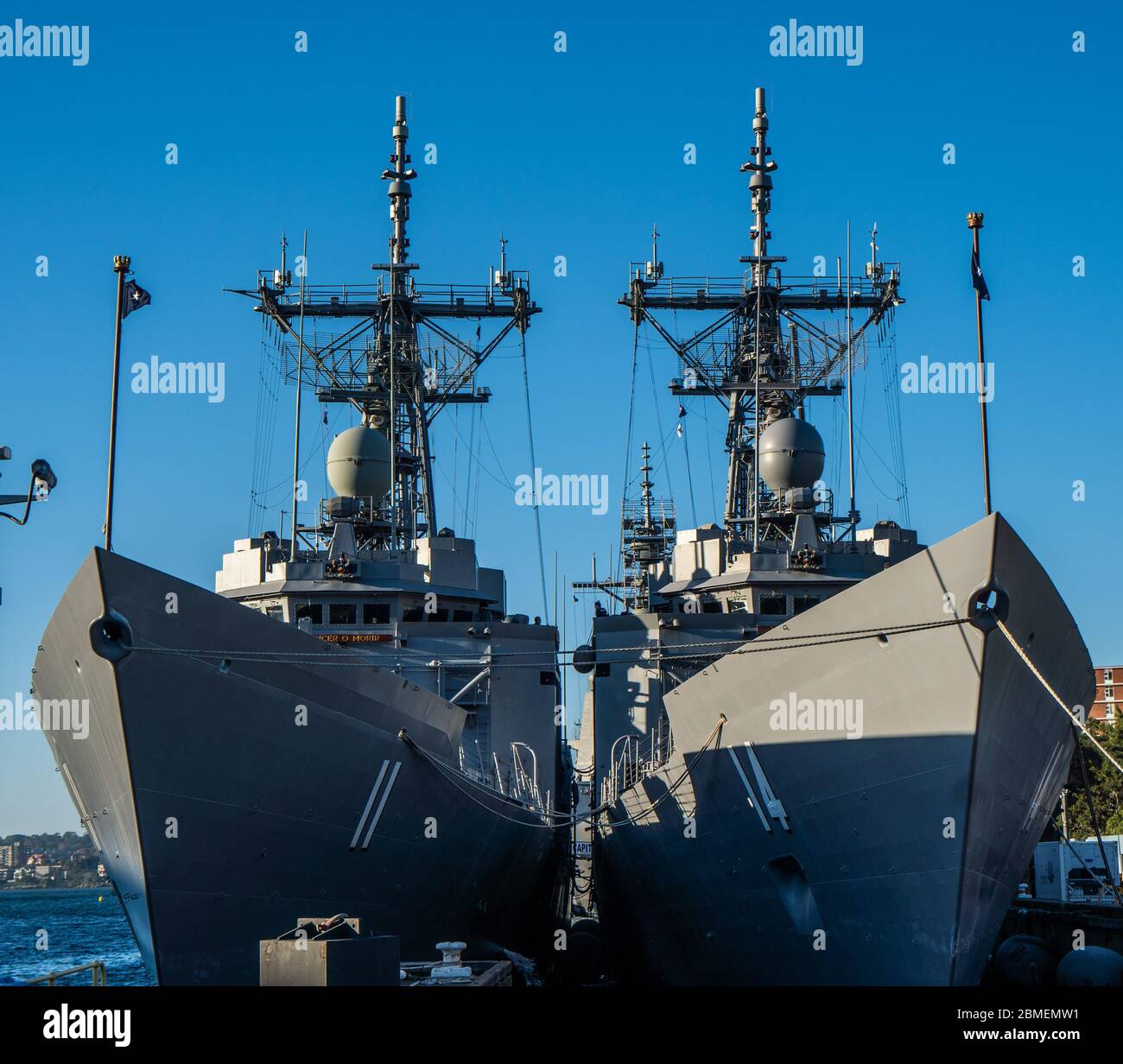 The two Australian Warships sold to the Chilean Navy.  HMAS Newcastle and HMAS Melbourne, Adelaide-class frigates will be renamed Stock Photo