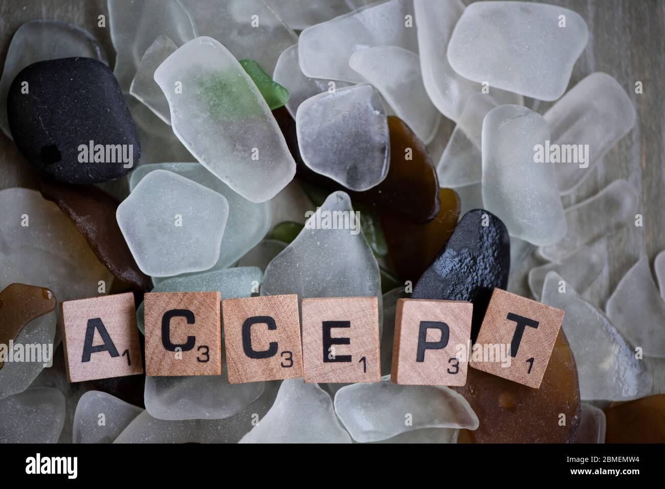 Accept in block letters Stock Photo